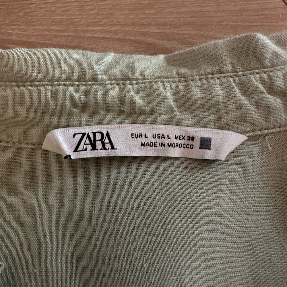 Zara Sage Green Belted Long Sleeve Shirt Dress - Picture 5 of 5